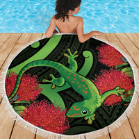 New Zealand Gecko Beach Blanket Aotearoa Maori With Pohutukawa Flowers LT14 - Polynesian Pride