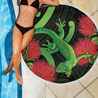 New Zealand Gecko Beach Blanket Aotearoa Maori With Pohutukawa Flowers LT14 - Polynesian Pride