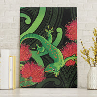 New Zealand Gecko Canvas Wall Art Aotearoa Maori With Pohutukawa Flowers