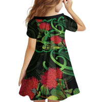 New Zealand Gecko Family Matching Long Sleeve Bodycon Dress and Hawaiian Shirt Aotearoa Maori With Pohutukawa Flowers
