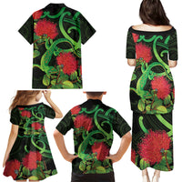 New Zealand Gecko Family Matching Puletasi and Hawaiian Shirt Aotearoa Maori With Pohutukawa Flowers