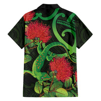 New Zealand Gecko Family Matching Short Sleeve Bodycon Dress and Hawaiian Shirt Aotearoa Maori With Pohutukawa Flowers