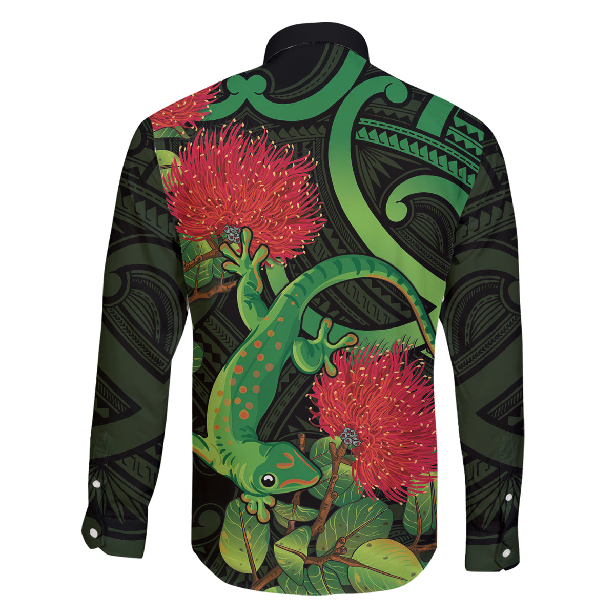 New Zealand Gecko Family Matching Tank Maxi Dress and Hawaiian Shirt Aotearoa Maori With Pohutukawa Flowers