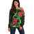 New Zealand Gecko Off Shoulder Sweater Aotearoa Maori With Pohutukawa Flowers