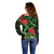 New Zealand Gecko Off Shoulder Sweater Aotearoa Maori With Pohutukawa Flowers