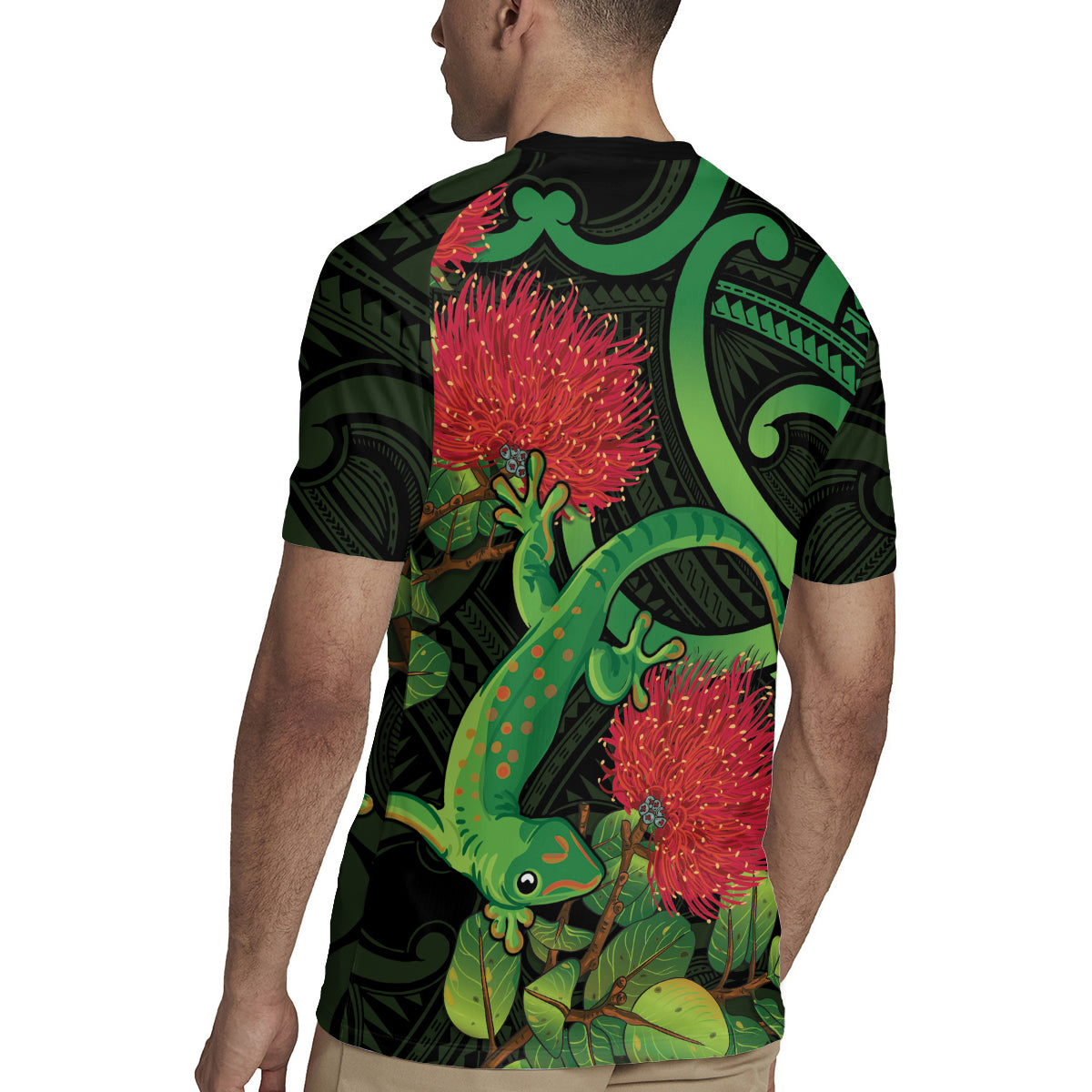 New Zealand Gecko Rugby Jersey Aotearoa Maori With Pohutukawa Flowers