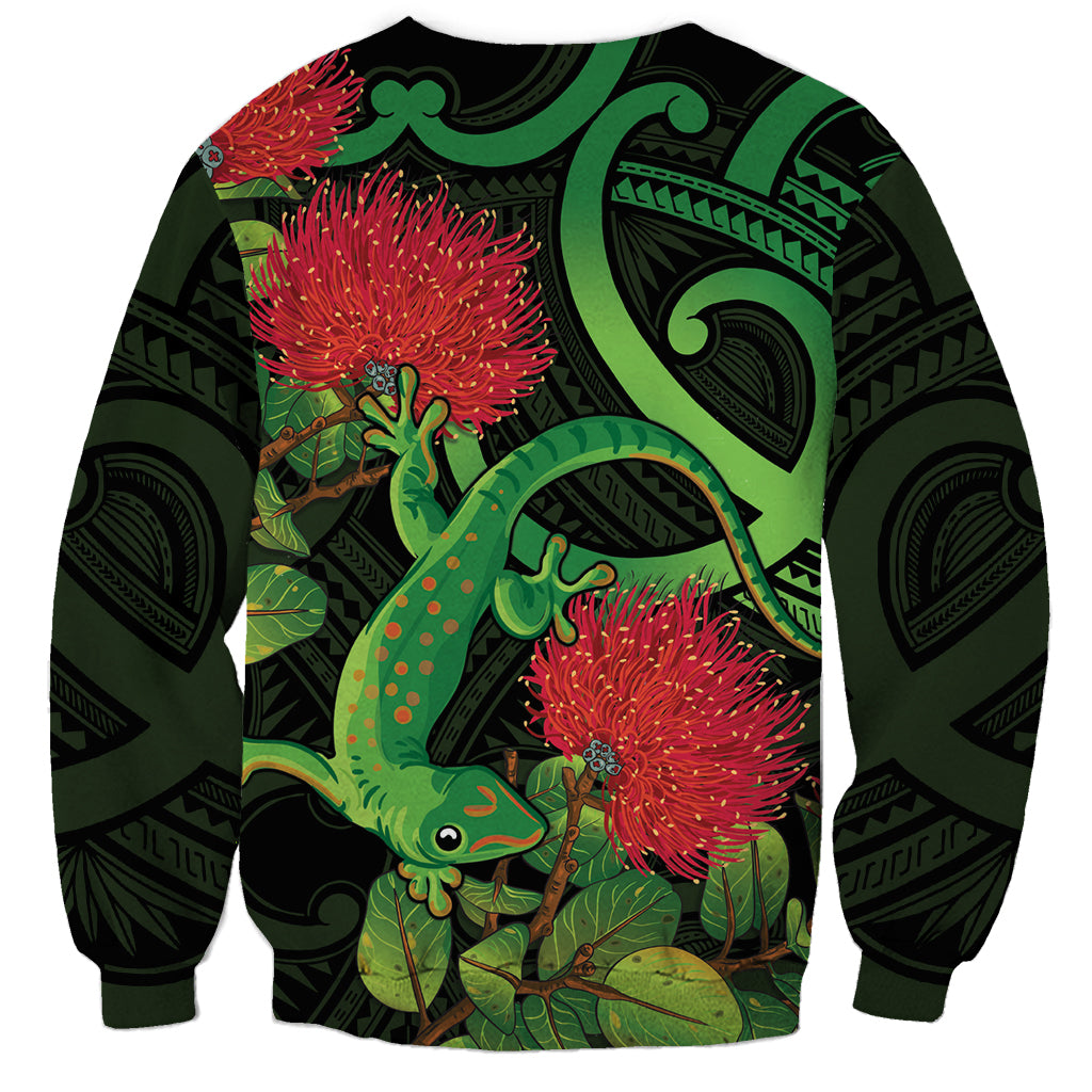 New Zealand Gecko Sweatshirt Aotearoa Maori With Pohutukawa Flowers