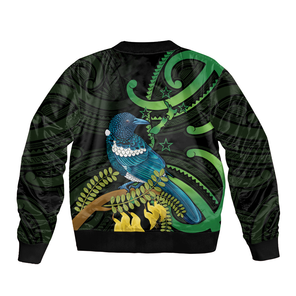 New Zealand Tui Bird Bomber Jacket Aotearoa Maori With Kowhai Flowers