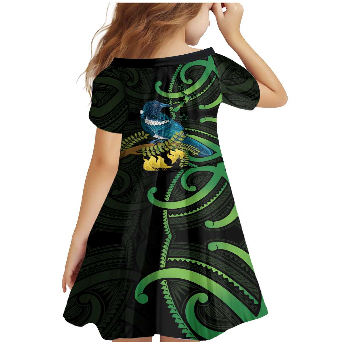 New Zealand Tui Bird Family Matching Mermaid Dress and Hawaiian Shirt Aotearoa Maori With Kowhai Flowers