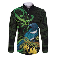 New Zealand Tui Bird Family Matching Off The Shoulder Long Sleeve Dress and Hawaiian Shirt Aotearoa Maori With Kowhai Flowers