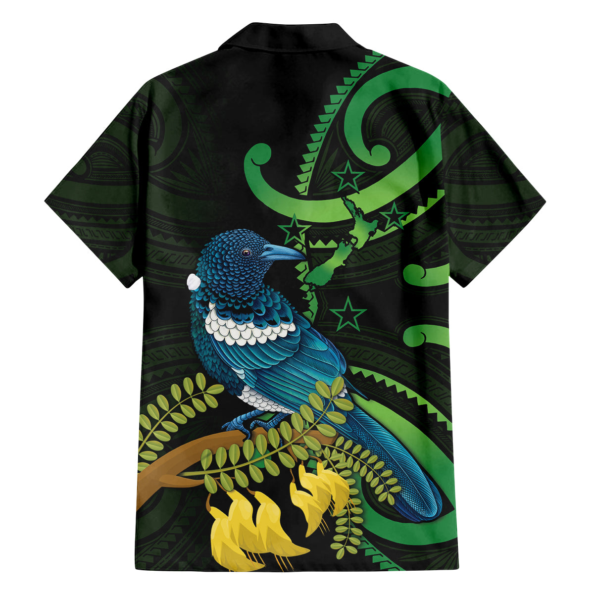 New Zealand Tui Bird Family Matching Tank Maxi Dress and Hawaiian Shirt Aotearoa Maori With Kowhai Flowers