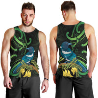New Zealand Tui Bird Men Tank Top Aotearoa Maori With Kowhai Flowers