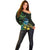 New Zealand Tui Bird Off Shoulder Sweater Aotearoa Maori With Kowhai Flowers