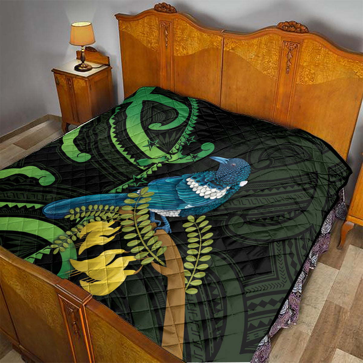 New Zealand Tui Bird Quilt Aotearoa Maori With Kowhai Flowers