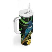 New Zealand Tui Bird Tumbler With Handle Aotearoa Maori With Kowhai Flowers