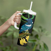 New Zealand Tui Bird Tumbler With Handle Aotearoa Maori With Kowhai Flowers