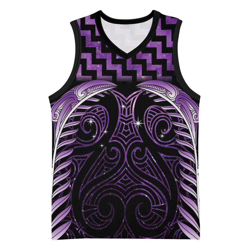 Purple Matariki New Zealand Basketball Jersey Maori Poutama Galaxy Vibes - Polynesian Pride