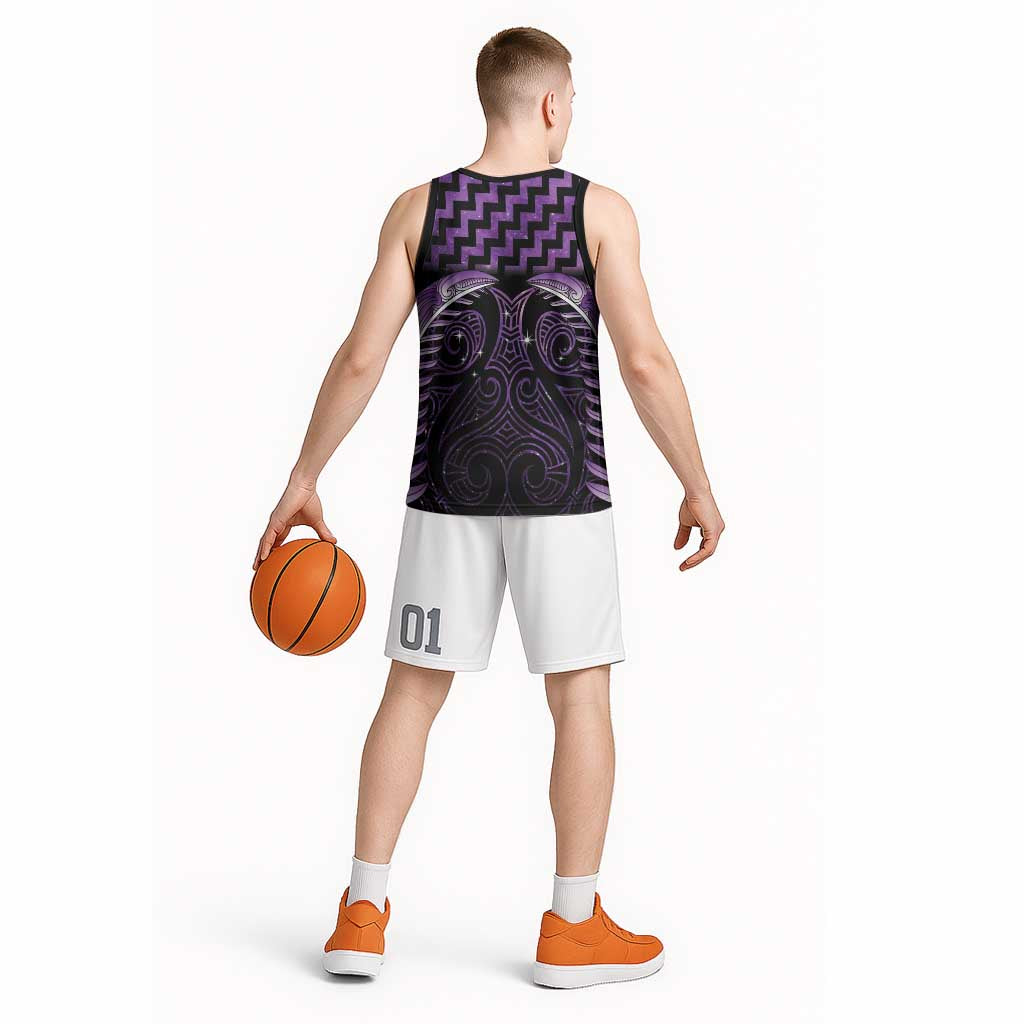 Purple Matariki New Zealand Basketball Jersey Maori Poutama Galaxy Vibes - Polynesian Pride