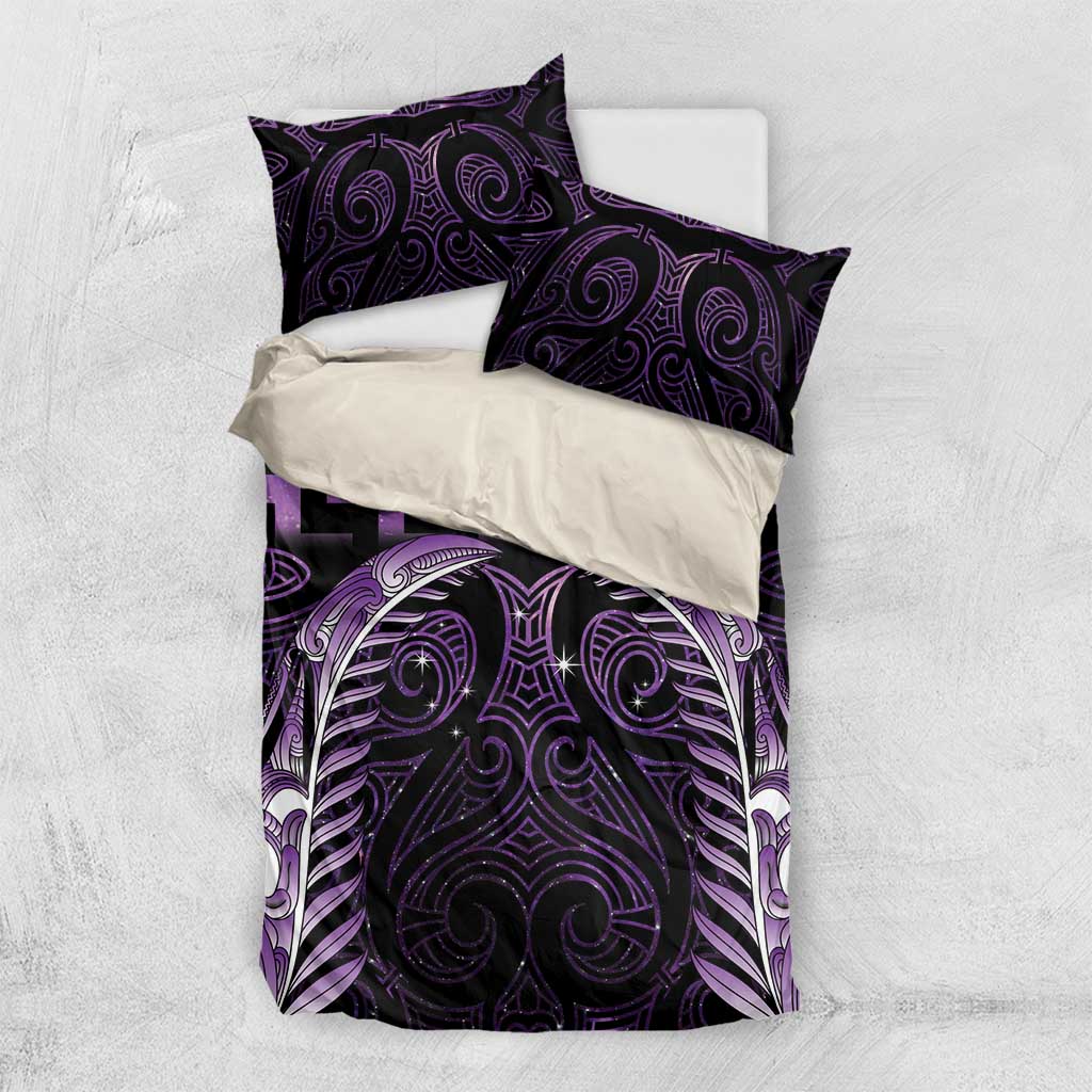 Purple Matariki New Zealand Bedding Set Maori Poutama Galaxy Vibes