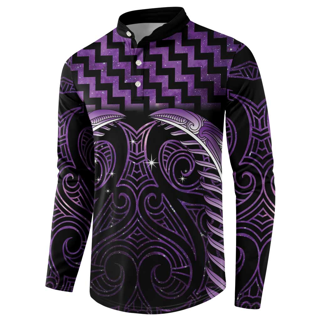 Purple Matariki New Zealand Button Sweatshirt Maori Poutama Galaxy Vibes