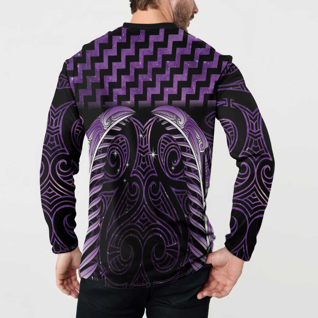 Purple Matariki New Zealand Button Sweatshirt Maori Poutama Galaxy Vibes