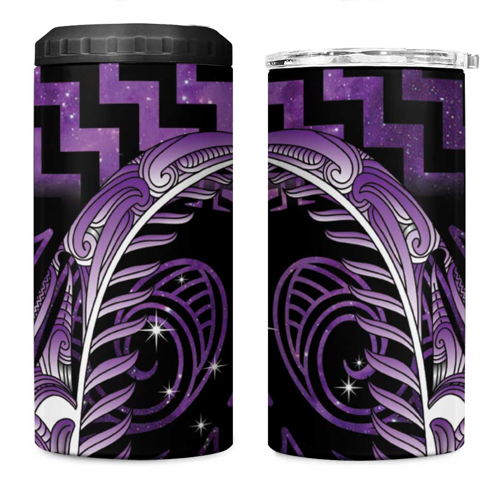 Purple Matariki New Zealand 4 in 1 Can Cooler Tumbler Maori Poutama Galaxy Vibes