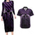 Purple Matariki New Zealand Couples Matching Long Sleeve Bodycon Dress and Hawaiian Shirt Maori Poutama Galaxy Vibes