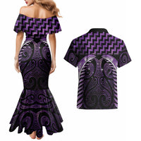 Purple Matariki New Zealand Couples Matching Mermaid Dress and Hawaiian Shirt Maori Poutama Galaxy Vibes