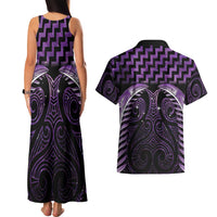 Purple Matariki New Zealand Couples Matching Tank Maxi Dress and Hawaiian Shirt Maori Poutama Galaxy Vibes