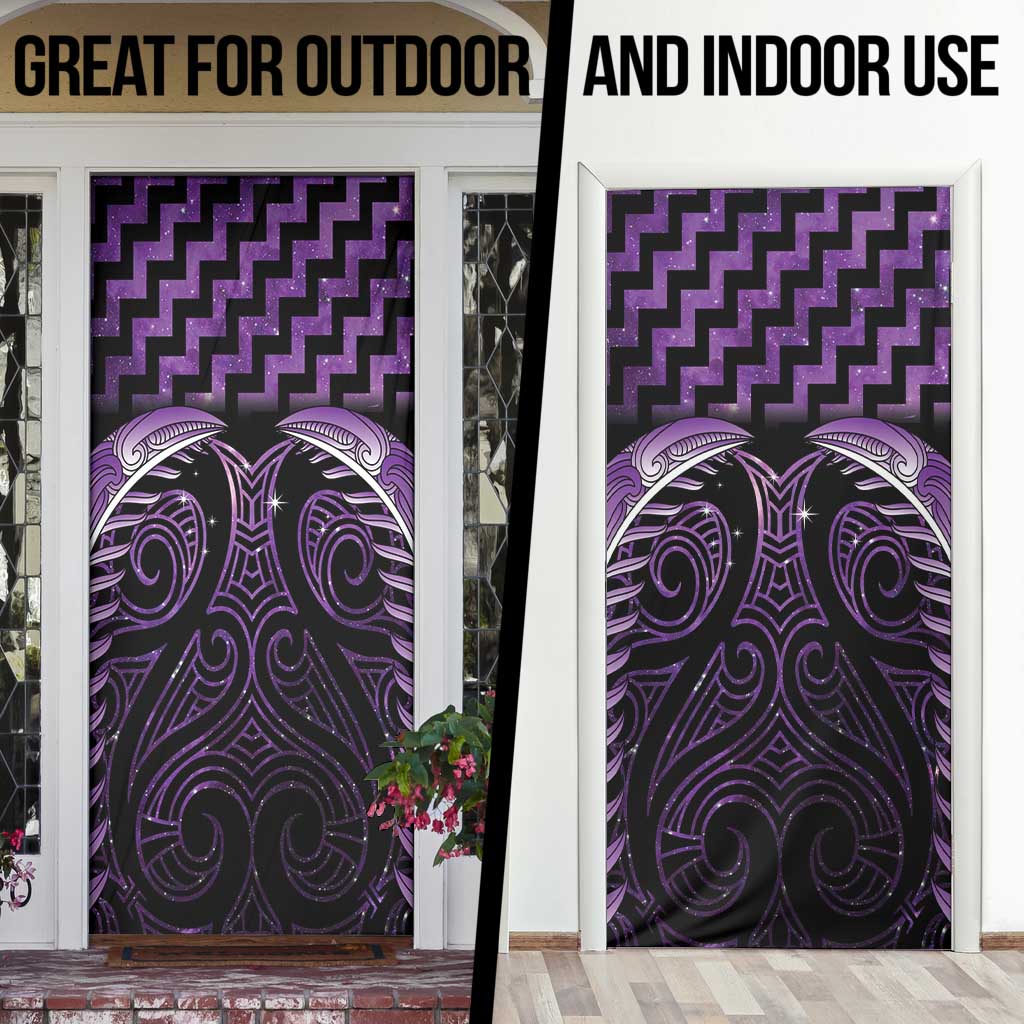 Purple Matariki New Zealand Door Cover Maori Poutama Galaxy Vibes - Polynesian Pride
