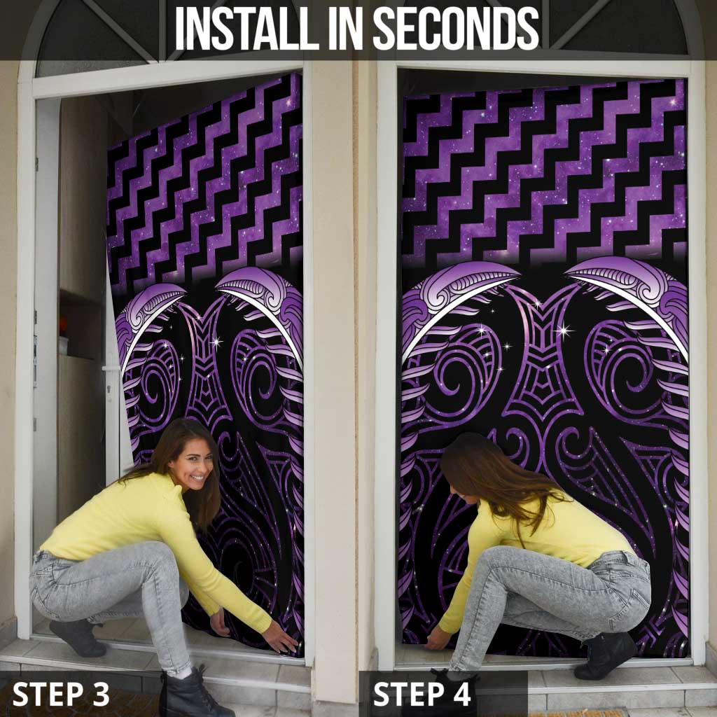 Purple Matariki New Zealand Door Cover Maori Poutama Galaxy Vibes - Polynesian Pride