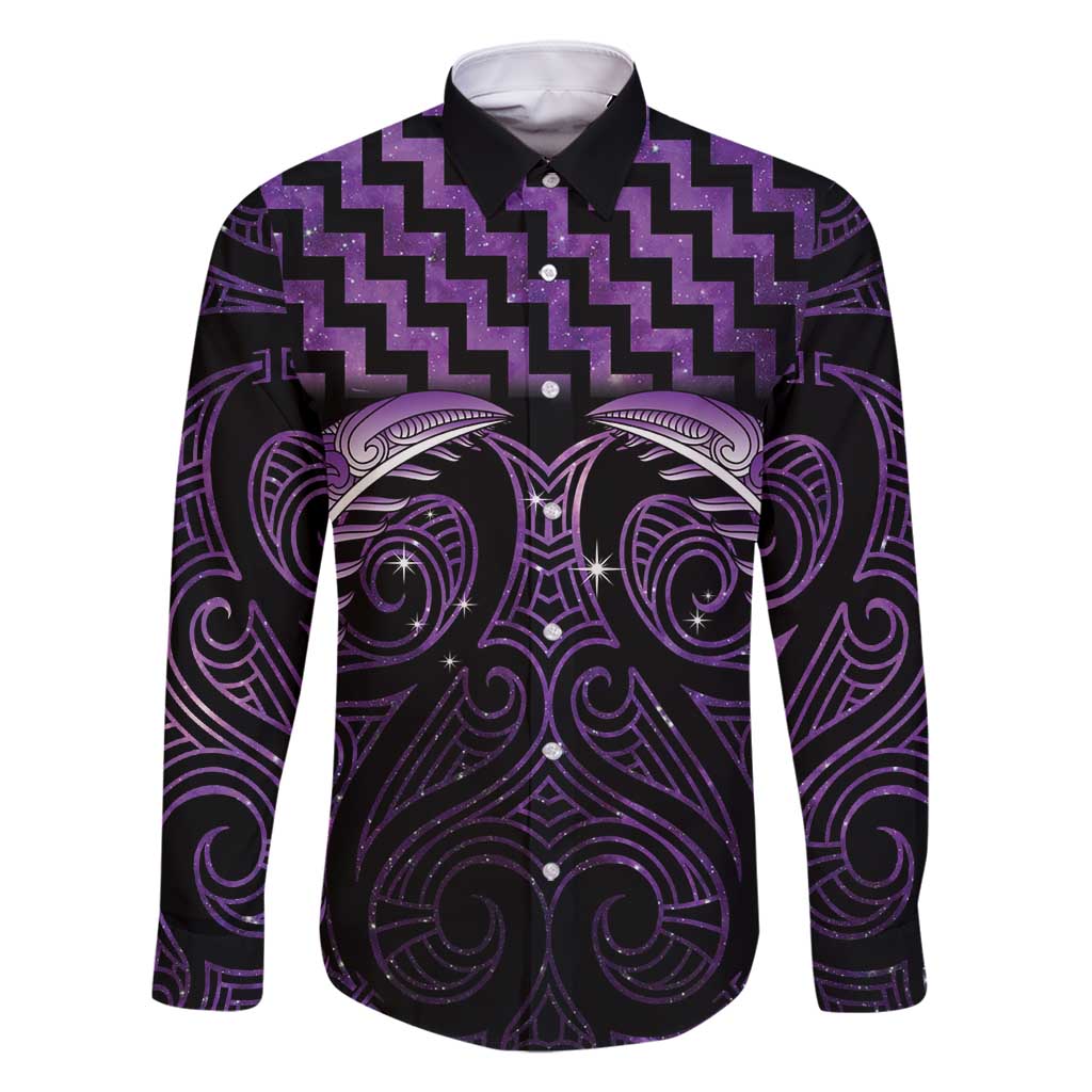 Purple Matariki New Zealand Family Matching Long Sleeve Bodycon Dress and Hawaiian Shirt Maori Poutama Galaxy Vibes