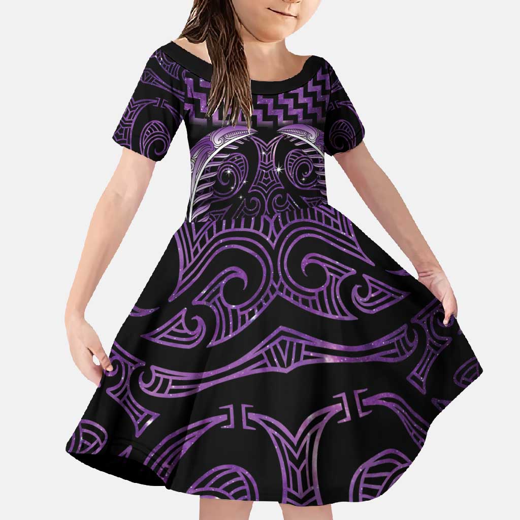 Purple Matariki New Zealand Family Matching Mermaid Dress and Hawaiian Shirt Maori Poutama Galaxy Vibes