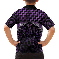 Purple Matariki New Zealand Family Matching Off Shoulder Short Dress and Hawaiian Shirt Maori Poutama Galaxy Vibes