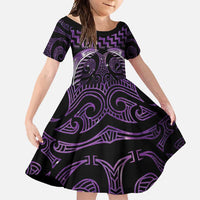 Purple Matariki New Zealand Family Matching Tank Maxi Dress and Hawaiian Shirt Maori Poutama Galaxy Vibes