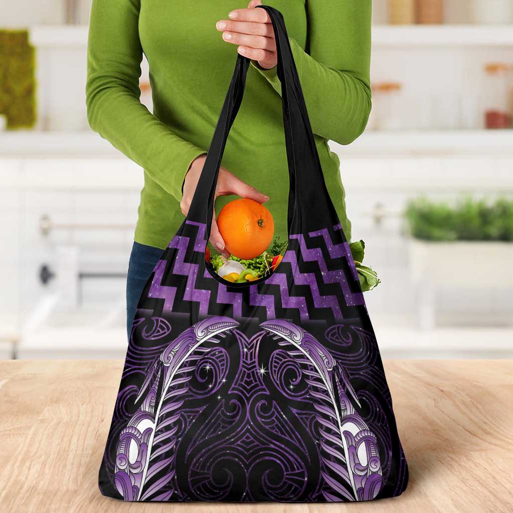 Purple Matariki New Zealand Grocery Bag Maori Poutama Galaxy Vibes