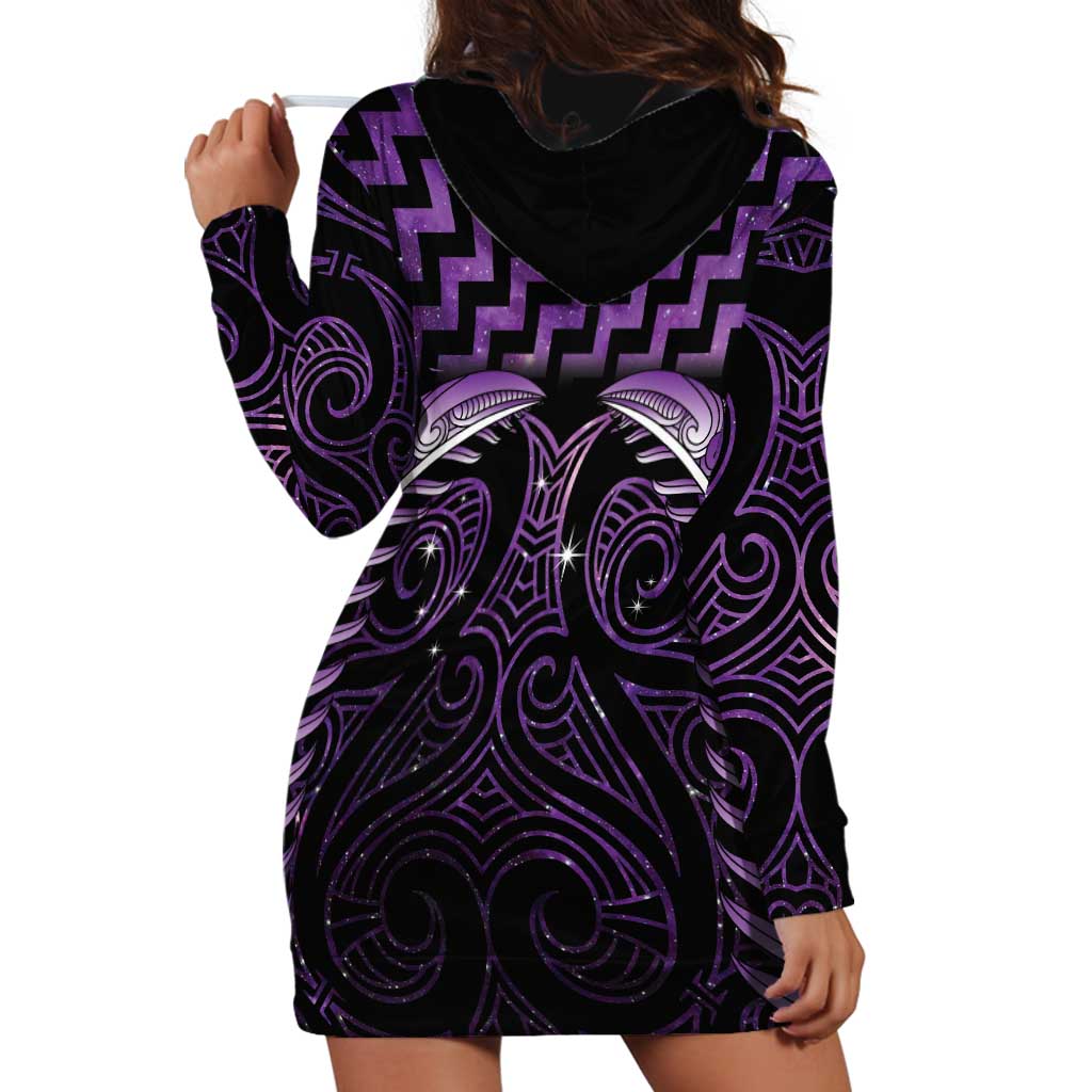 Purple Matariki New Zealand Hoodie Dress Maori Poutama Galaxy Vibes