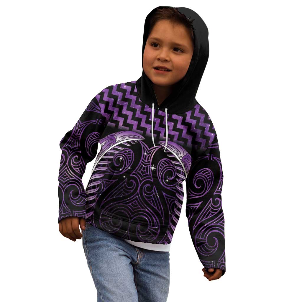 Purple Matariki New Zealand Kid Hoodie Maori Poutama Galaxy Vibes