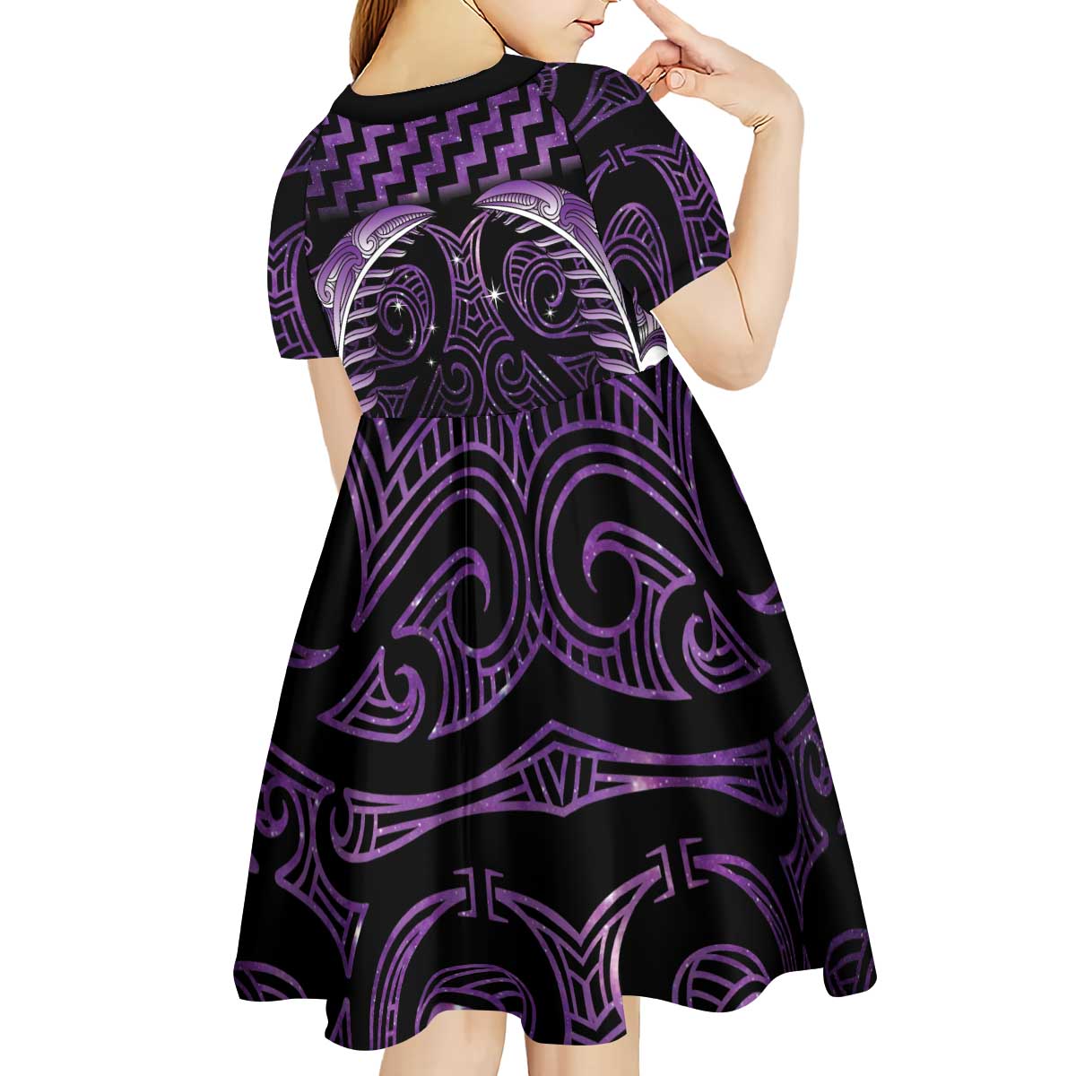 Purple Matariki New Zealand Kid Short Sleeve Dress Maori Poutama Galaxy Vibes