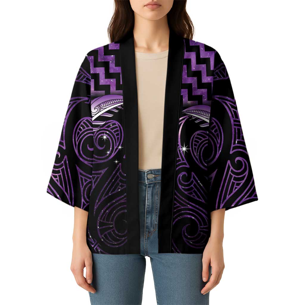 Purple Matariki New Zealand Kimono Maori Poutama Galaxy Vibes - Polynesian Pride