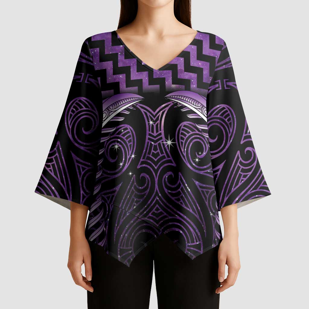Purple Matariki New Zealand Kimono Sleeve Blouse Maori Poutama Galaxy Vibes - Polynesian Pride