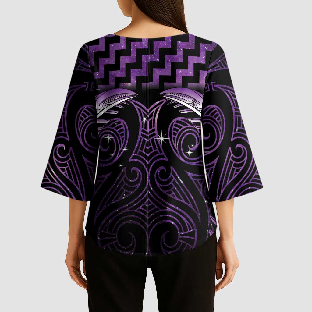Purple Matariki New Zealand Kimono Sleeve Blouse Maori Poutama Galaxy Vibes - Polynesian Pride