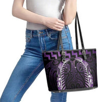 Purple Matariki New Zealand Leather Tote Bag Maori Poutama Galaxy Vibes