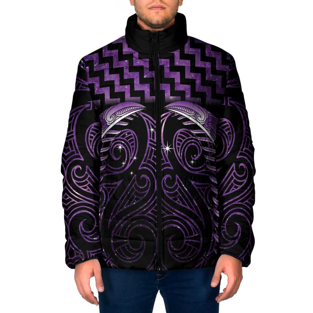 Purple Matariki New Zealand Padded Jacket Maori Poutama Galaxy Vibes - Polynesian Pride