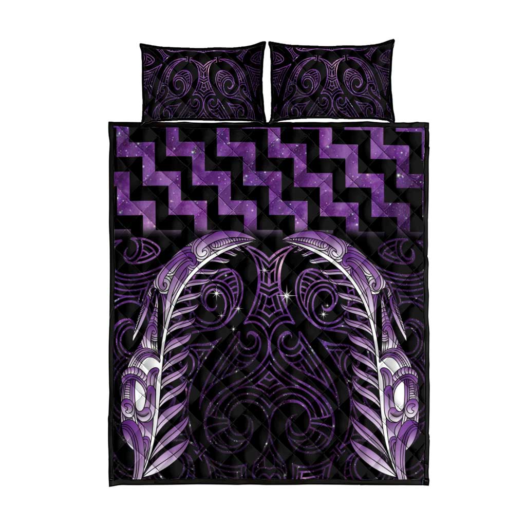 Purple Matariki New Zealand Quilt Bed Set Maori Poutama Galaxy Vibes