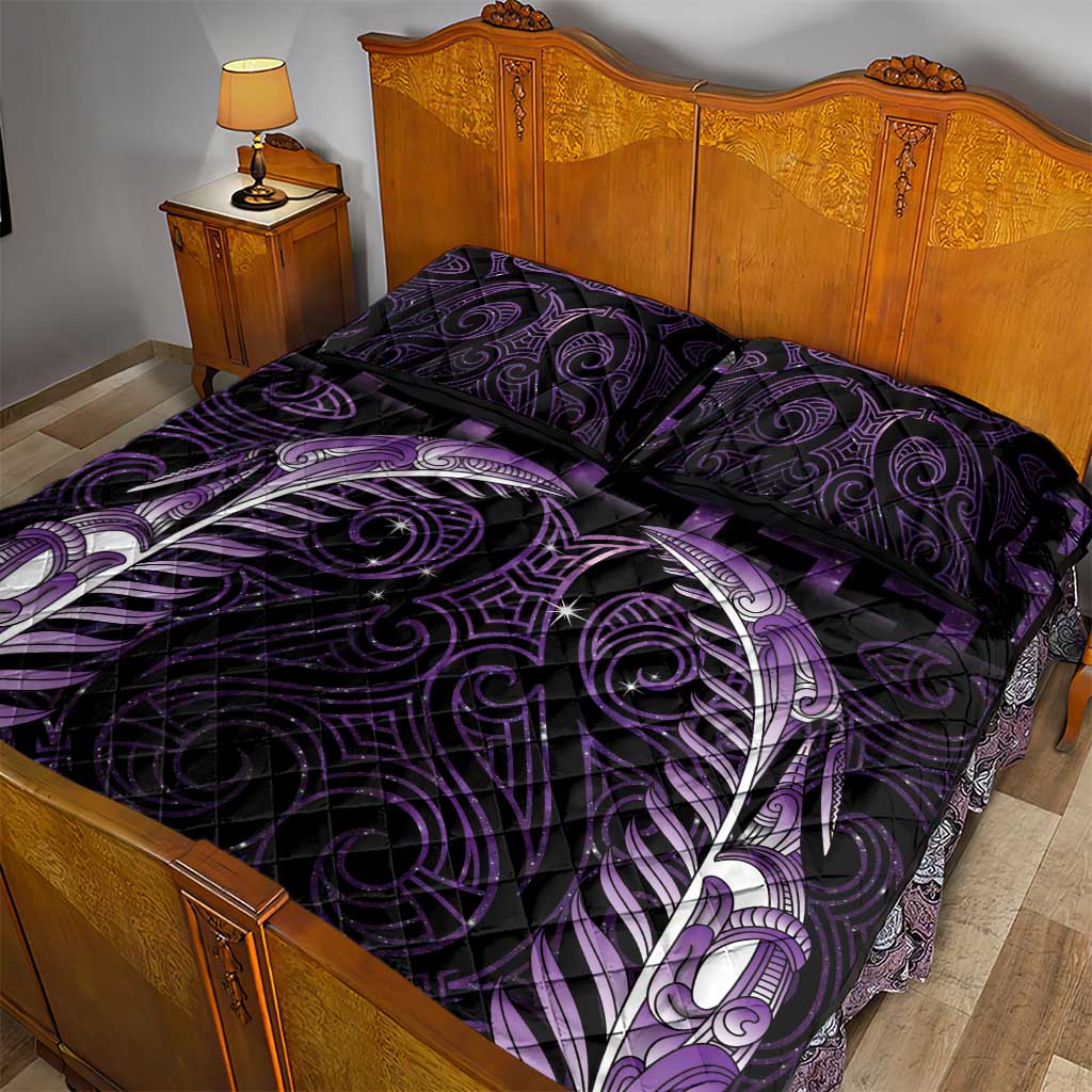 Purple Matariki New Zealand Quilt Bed Set Maori Poutama Galaxy Vibes
