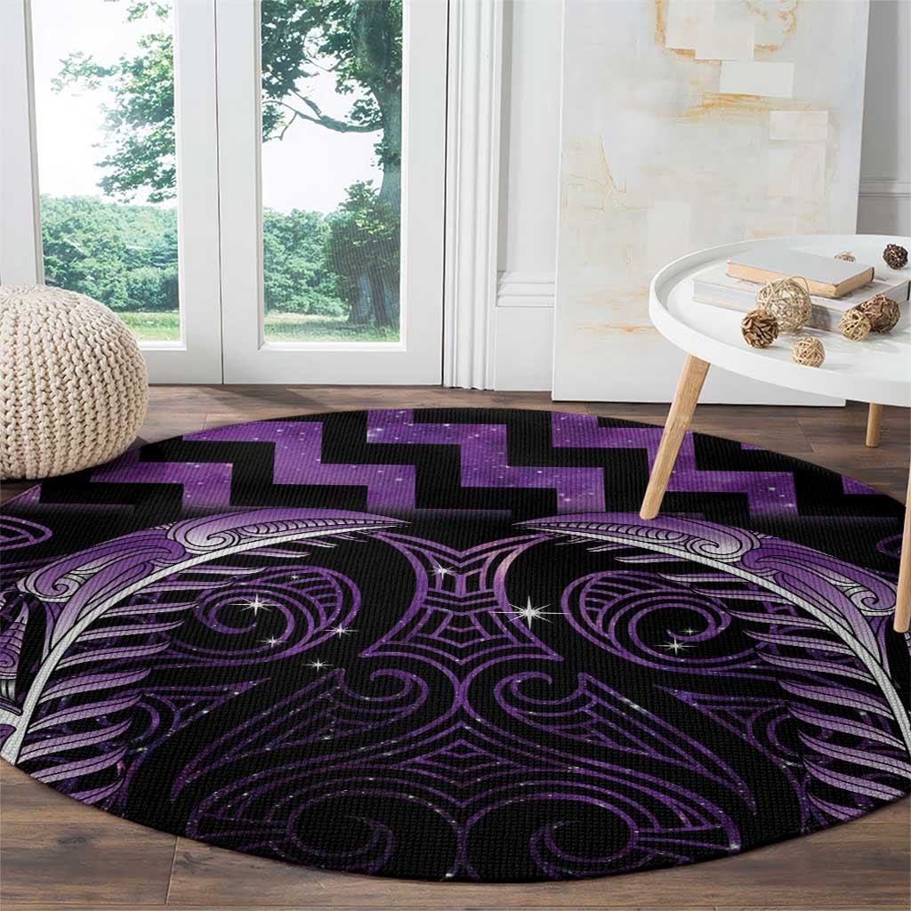 Purple Matariki New Zealand Round Carpet Maori Poutama Galaxy Vibes