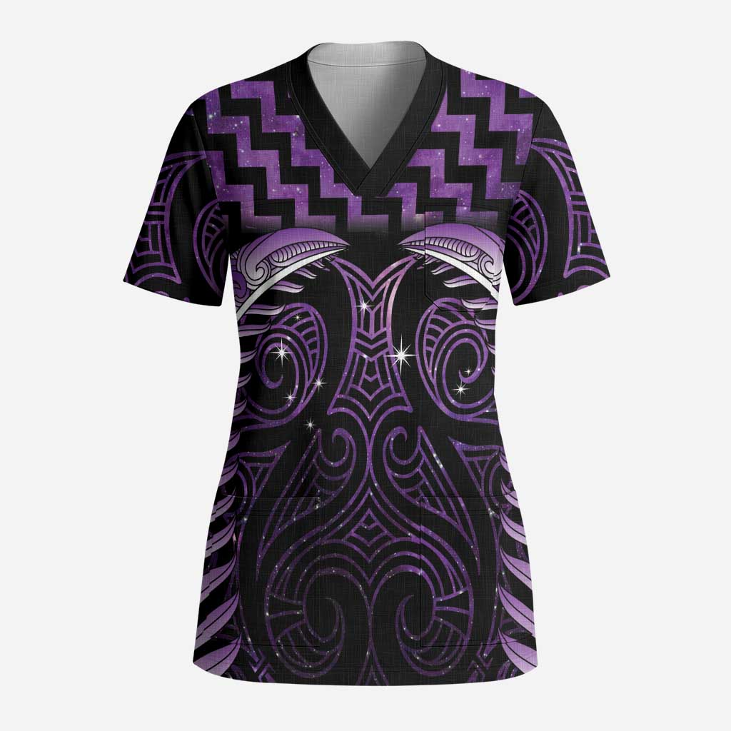 Purple Matariki New Zealand Scrub Top Maori Poutama Galaxy Vibes - Polynesian Pride