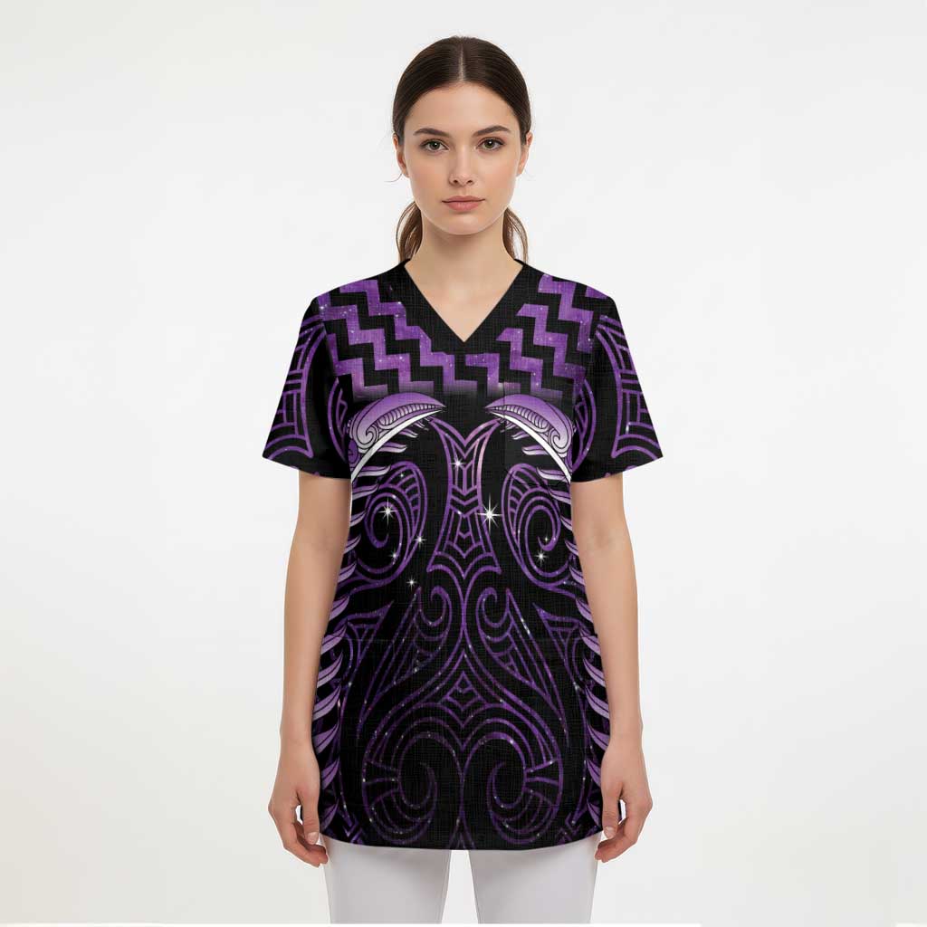 Purple Matariki New Zealand Scrub Top Maori Poutama Galaxy Vibes - Polynesian Pride