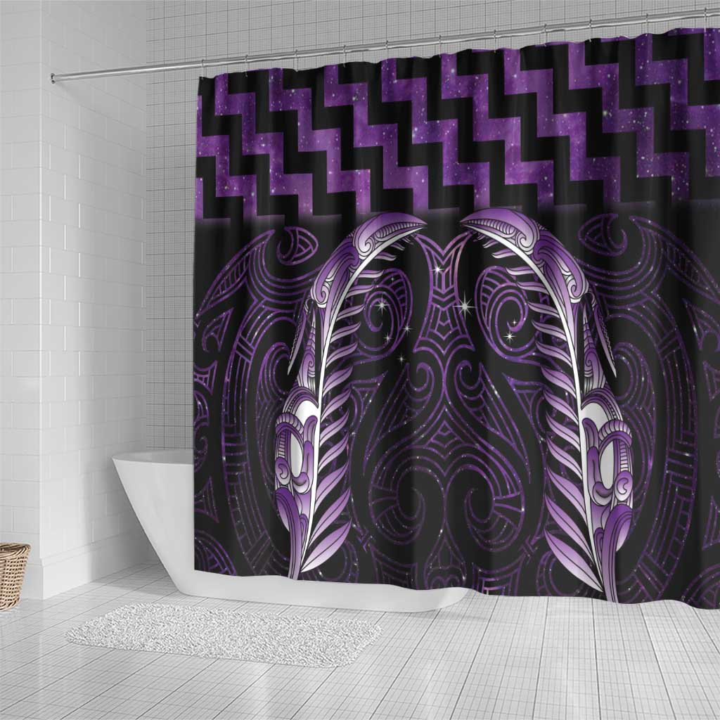 Purple Matariki New Zealand Shower Curtain Maori Poutama Galaxy Vibes